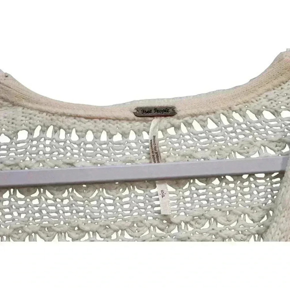 Free People Tunic Sweater Blouse Size Small Ivory Open Knit Boho Oversized Cozy - Picture 6 of 12